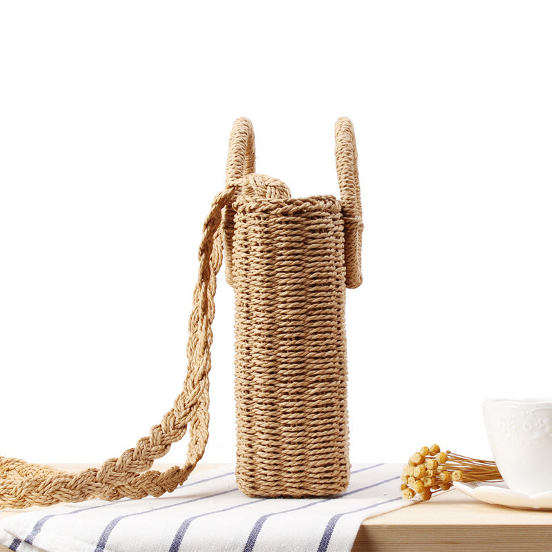 Handtasche Aus Geflochtenem Naturmaterial mit Rundem Griff Brehn
