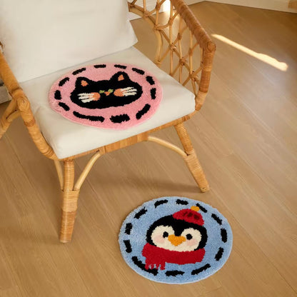 Runder Plüsch-Tufted Katzen-Gesicht Akzent Teppich
