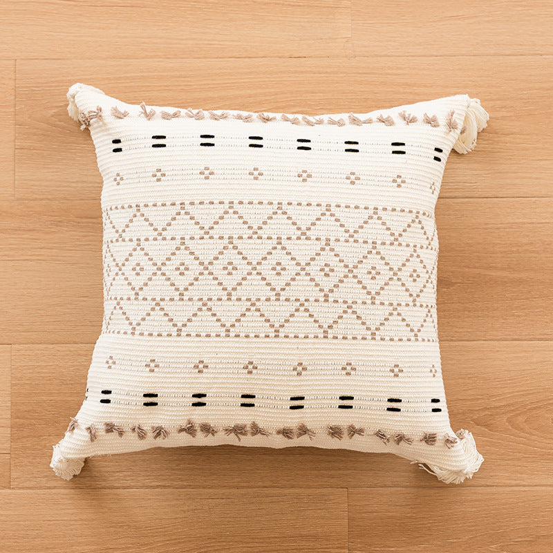 Dekoratives Boho-Tufted-Kissenbezug mit Quasten und geometrischem erhabenen Schlaufenmuster