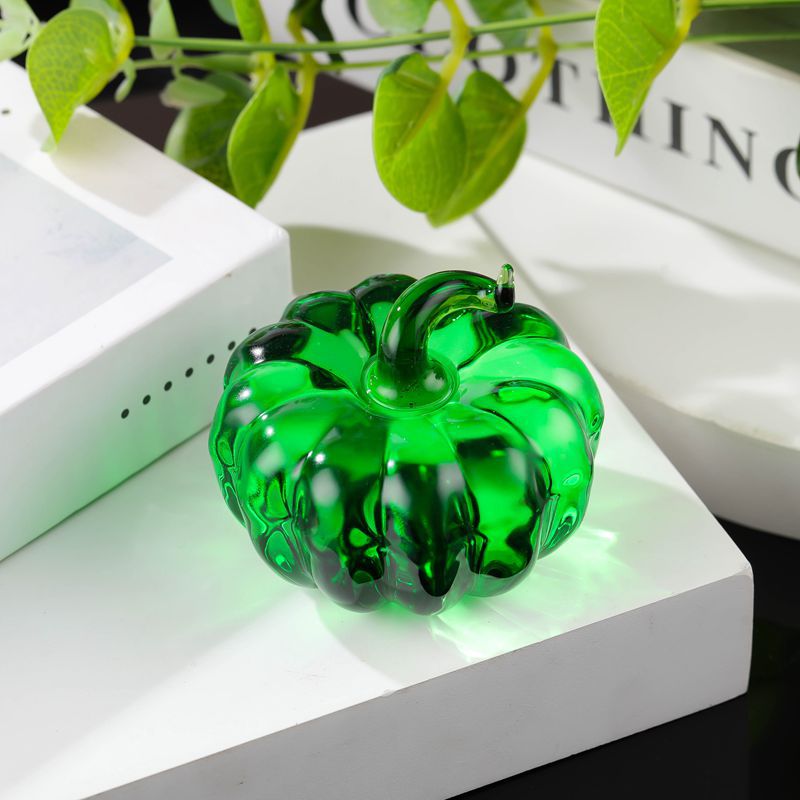 Handgeblasene Glas-Kürbis Dekofigur mit geschwungenem Stiel