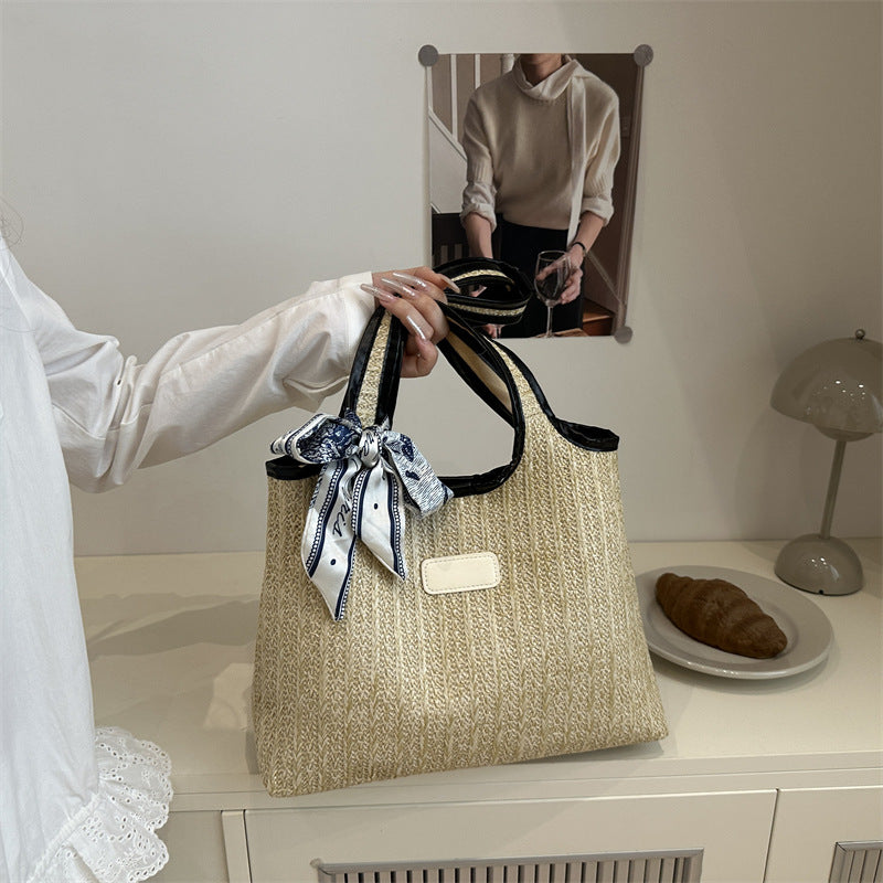 Texturierte Gewebe-Tote-Tasche mit elegantem Schleifen-Brehn