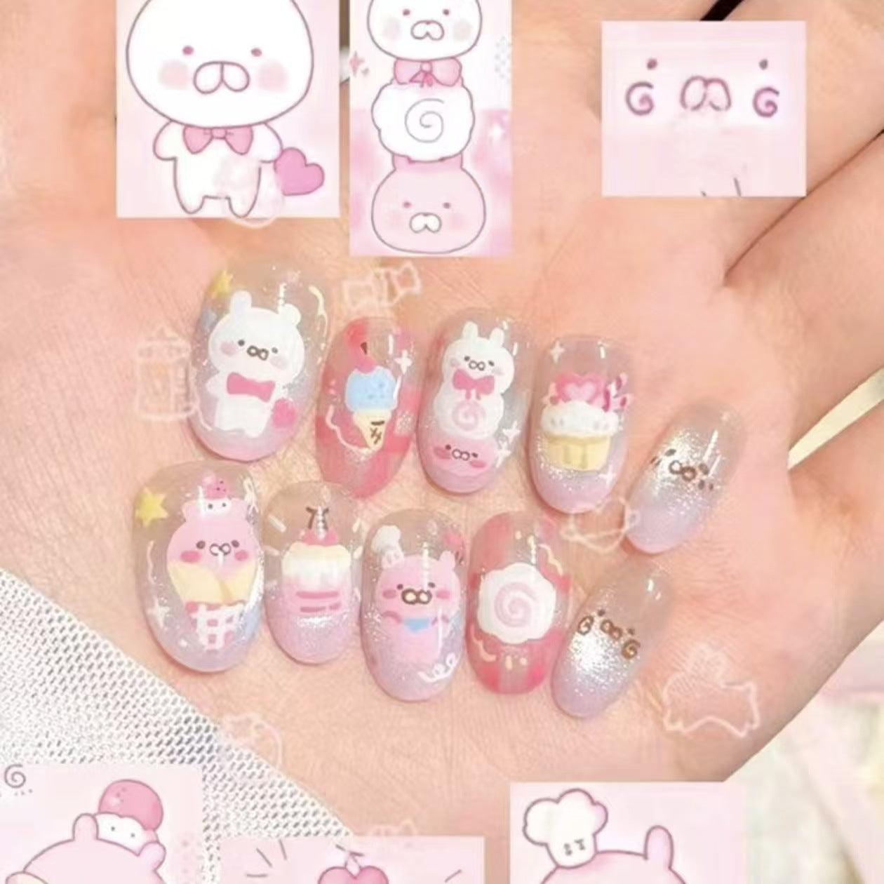 Kreative Cartoon Press-On Nagelkunst Brehn