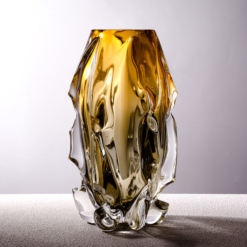 Handgefertigte skulpturale Vase mit geschmolzenem Rand aus dickem Glas Brehn