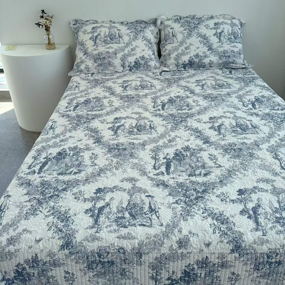 Gestepptes Toile Baumwoll-Überwurfset mit Kissenbezügen