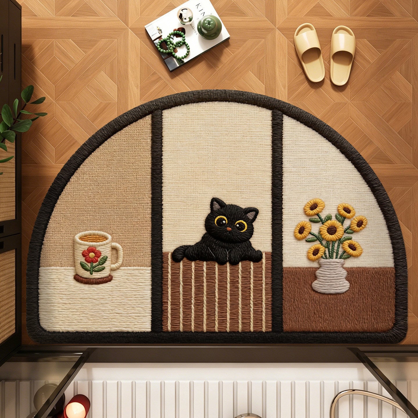 Niedlicher katzenmotivierter Halbmond-Teppich Brehn
