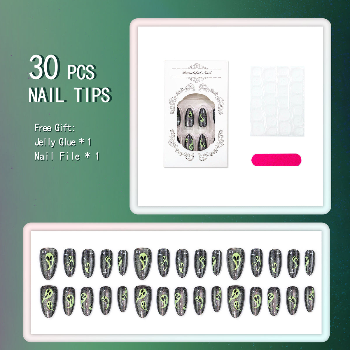 Spooky Ghost-Themen Press-On Nagelkunst Set