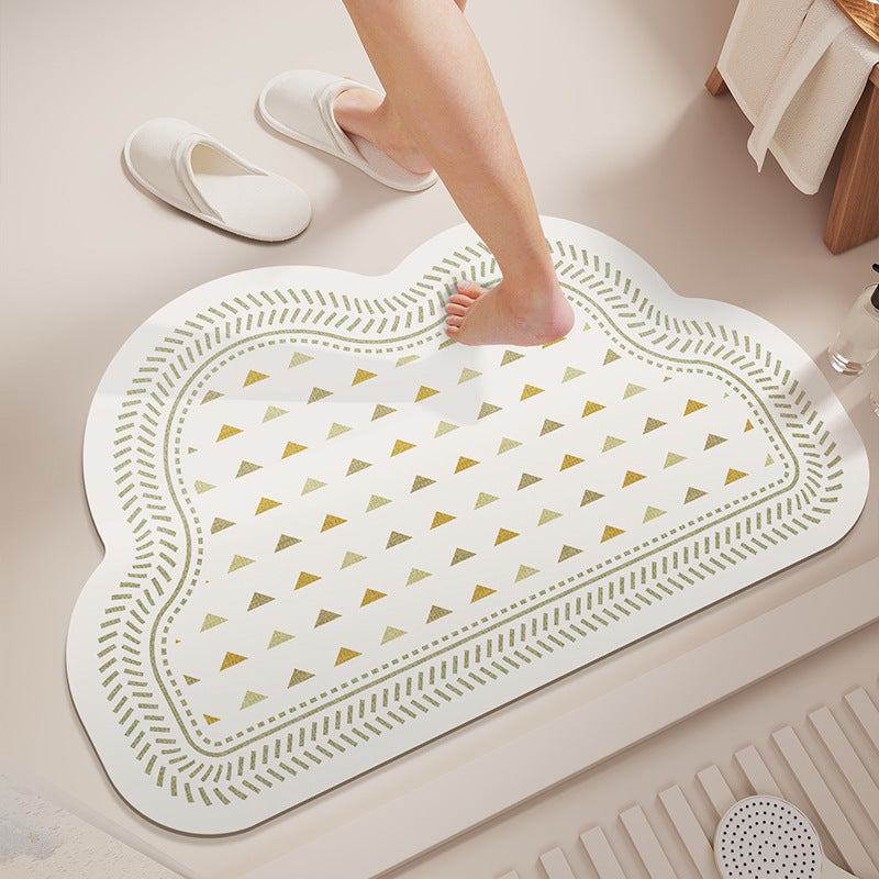 Cloud-Shaped Absorbent Microfiber Bath Mat with Non-Slip Backing and Palm Leaf Print