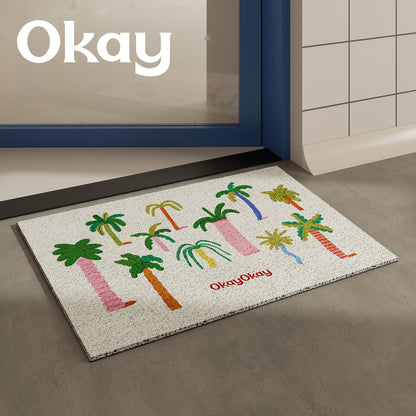 Coiled Vinyl Non-Slip Indoor Doormat with Hand-Drawn Tropical & Floral Doodle Print