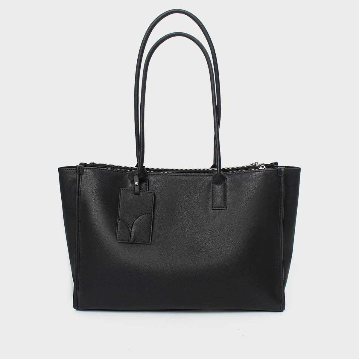 Glattes veganes Leder strukturiert Top-Zip Tote mit doppelten gerollten Griffen und Gepäckanhänger