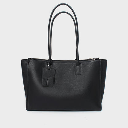 Glattes veganes Leder strukturiert Top-Zip Tote mit doppelten gerollten Griffen und Gepäckanhänger