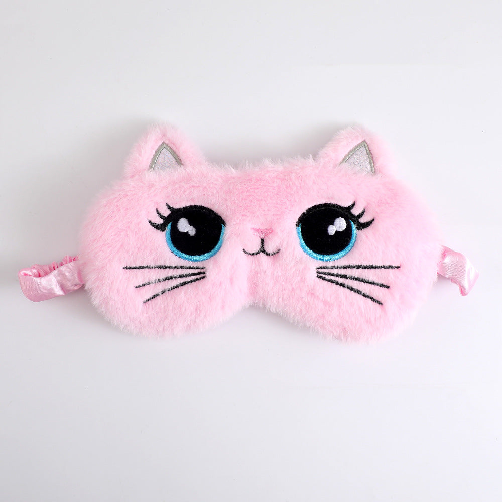 Damen nan kuschelige Schlafmaske Katzenform mit aufgesticktem Gesicht, weichen Plüschohren und verstellbarem Satinband Brehn