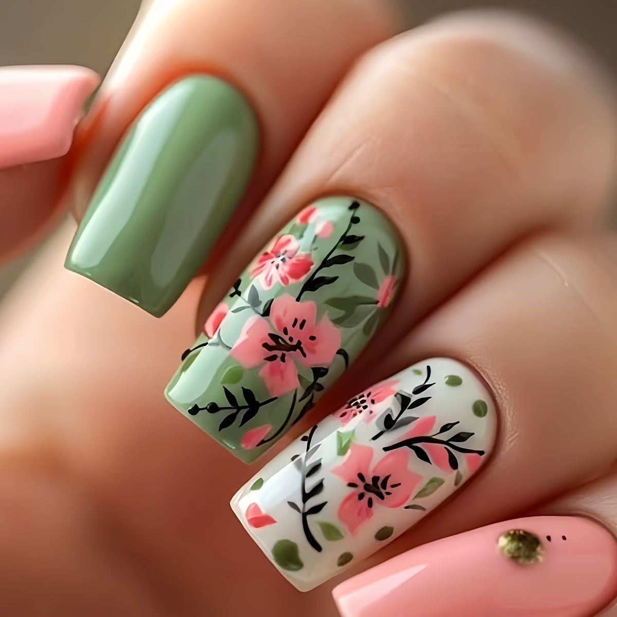 Botanische Blumen Press-On Nagelkunst Brehn