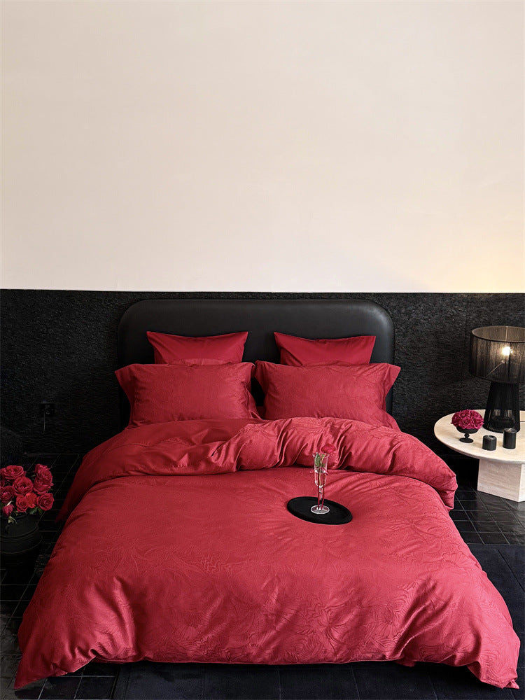 Jacquard-Bettwäsche-Garnitur aus Baumwollsatin mit dezentem Blumenrelief und Hotelverschluss Brehn