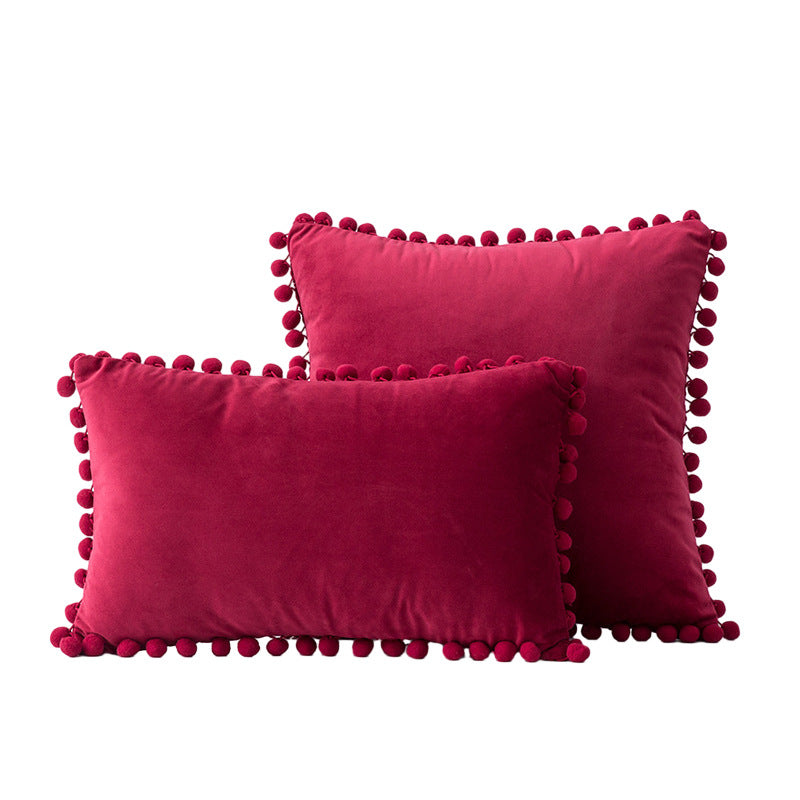 Velvet Pom-Pom Fransen Quadrat- und Lendenkissen Set