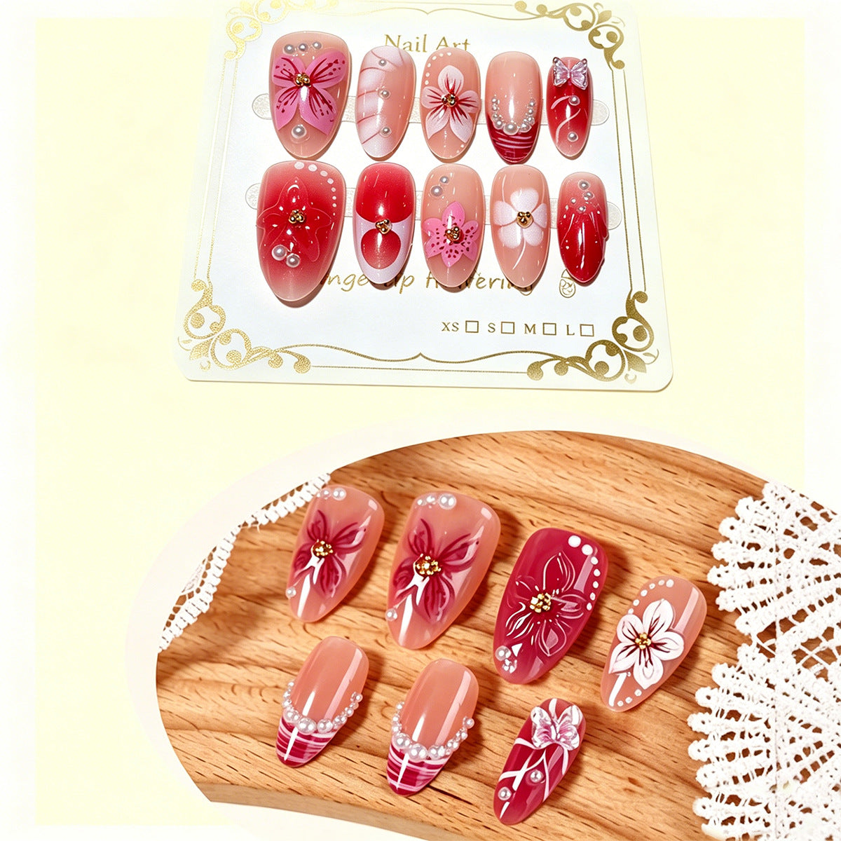 Florales dekoratives Press-On-Nagelkunst-Set Brehn