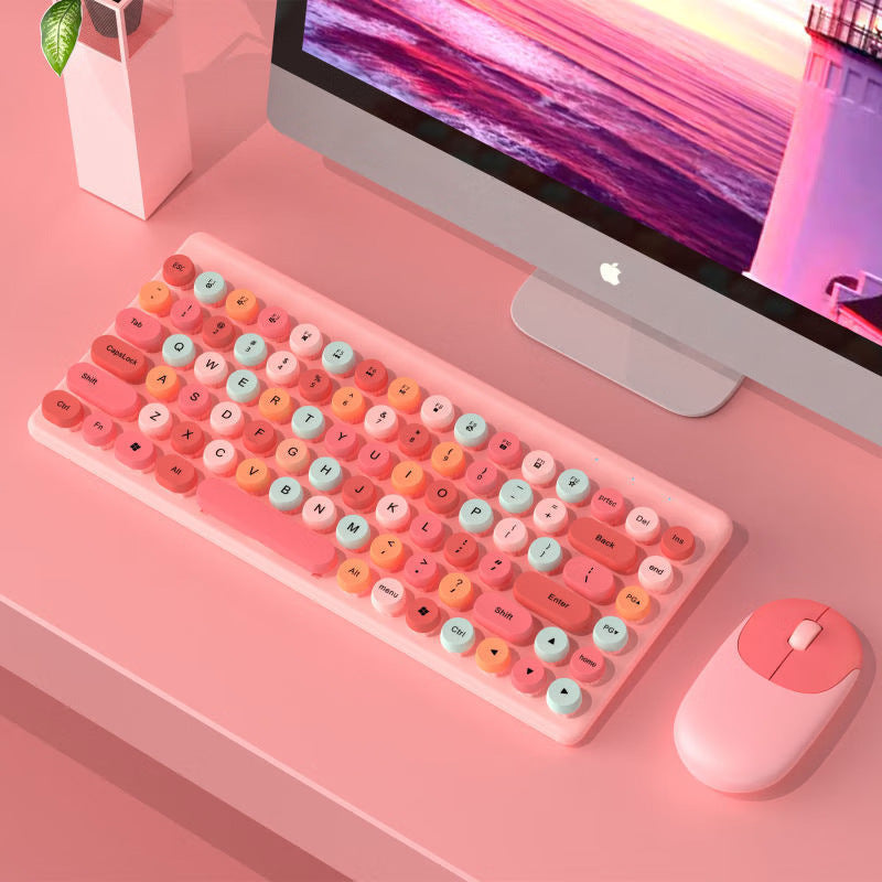 Retro Rundtasten Wireless Tastatur und Maus Set Brehn