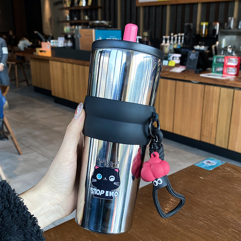 Damen verspielter Kaffeebecher mit Silikonhülle und integriertem Anhänger Brehn