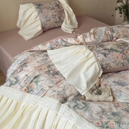 Romantisches Bettwäsche-Set mit Rüschen und Satin-Bettrock