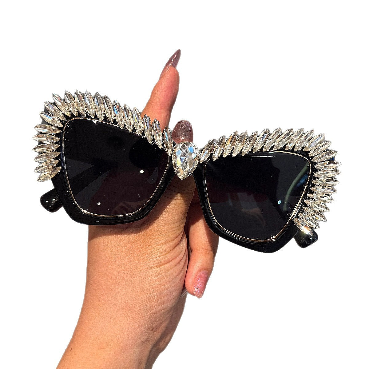 Damen extravagante Cat-Eye-Sonnenbrille mit funkelnden Kristallspitzen Brehn