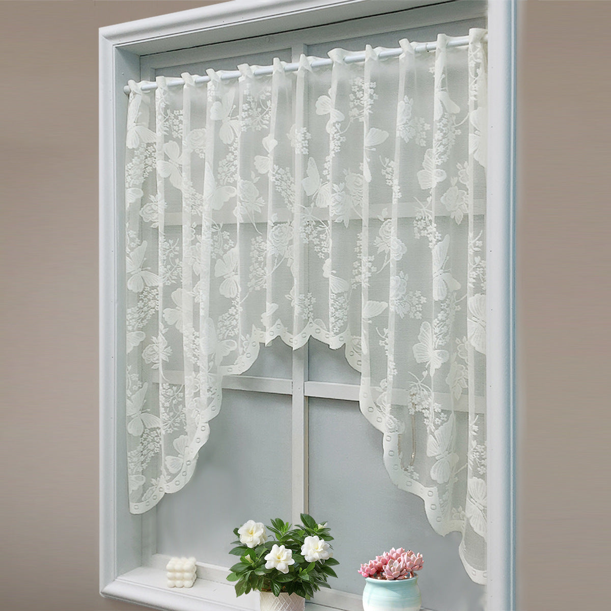 Blumenstickerei Durchsichtige Fenstervorhänge