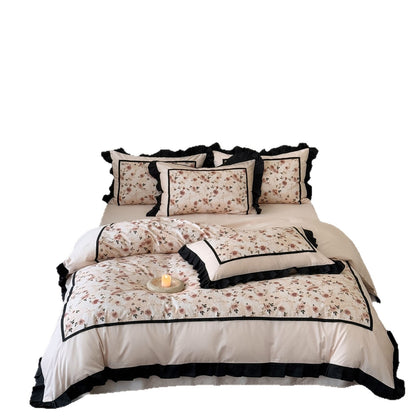 Luxuriöses Floral Rüsch Bettbezug Set