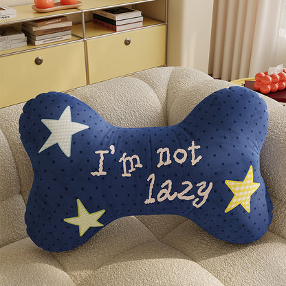 Decorative Bone-Shaped Throw Pillow with Slogan Embroidery
