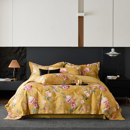 Florales Satin-Effekt Luxus Bettbezug und Kissenbezug Set
