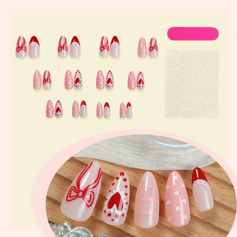 Kreatives Nagelkunst-Set mit romantischen Schleifen-, Herz- und Punkt-Designs Brehn