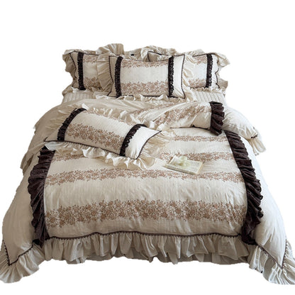 Vintage Cottage Floral Rüsch Bettbezug Set mit gestepptem Bolster und tiefem Bettrock