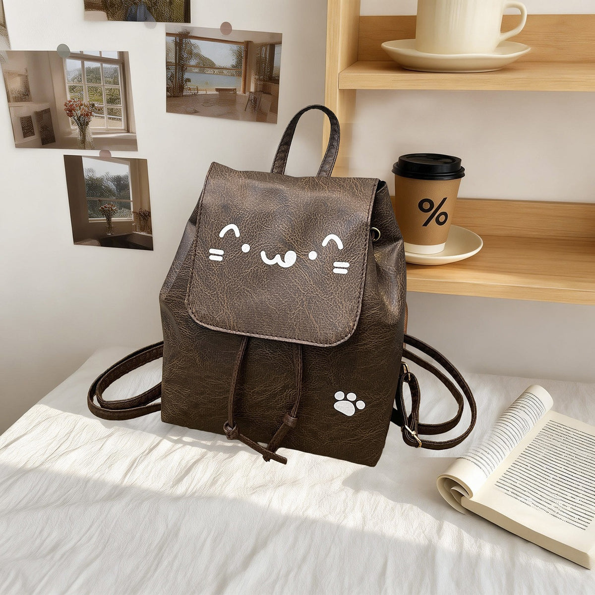 Süße katzenhafte Lederalternative-Rucksack Brehn