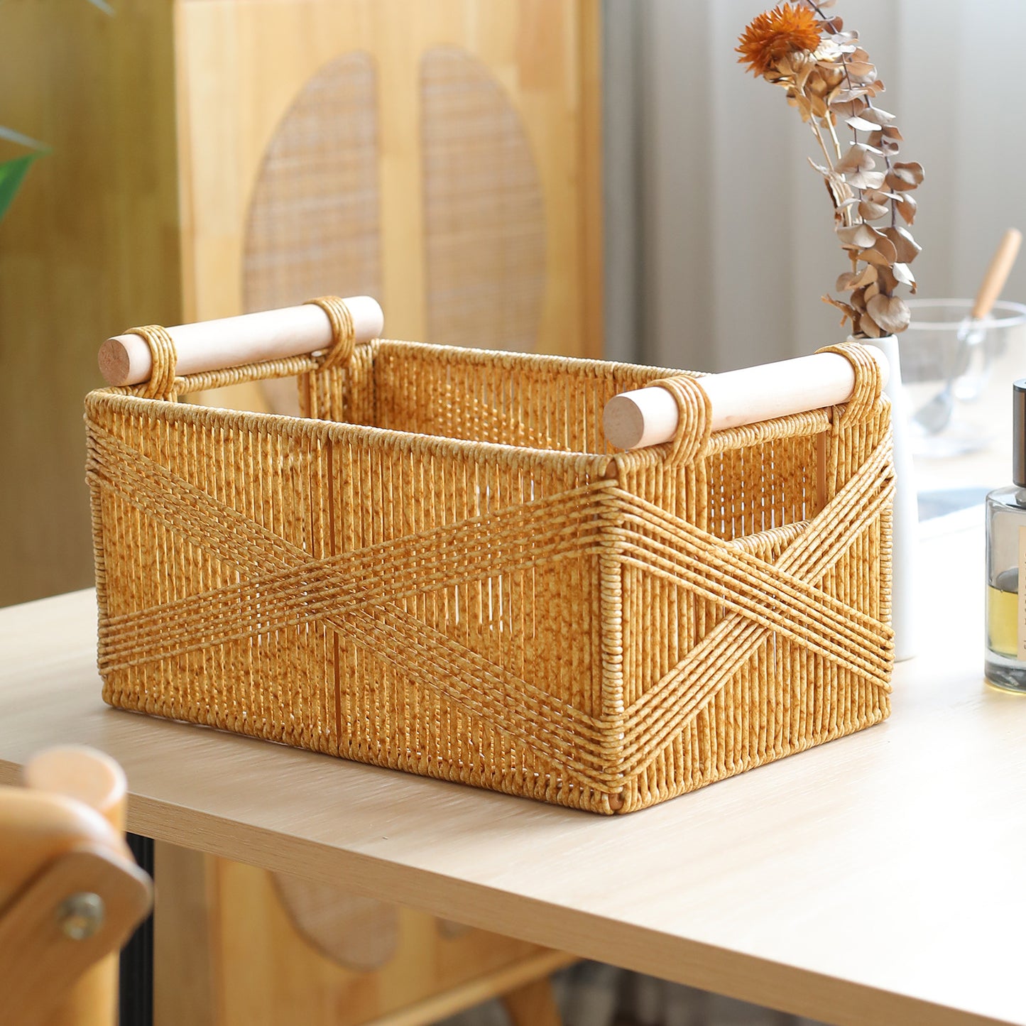 Unisex Funktionaler Aufbewahrungskorb mit ergonomischen Holzgriffen Brehn