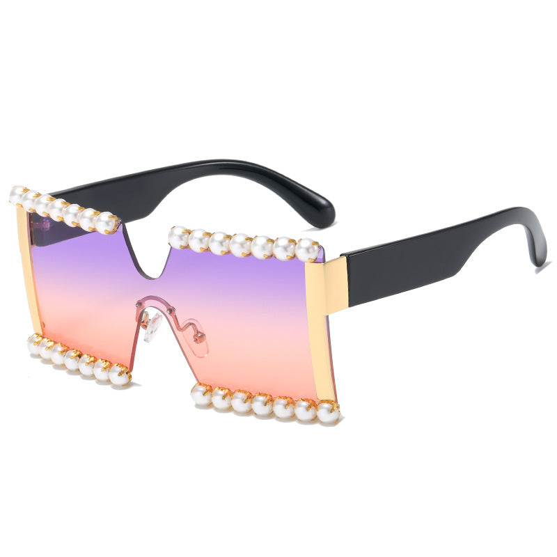 Damen extravagante Rechteck-Sonnenbrille mit Perlenschmuck und UV-Schutz Brehn