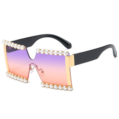 Damen extravagante Rechteck-Sonnenbrille mit Perlenschmuck und UV-Schutz Brehn