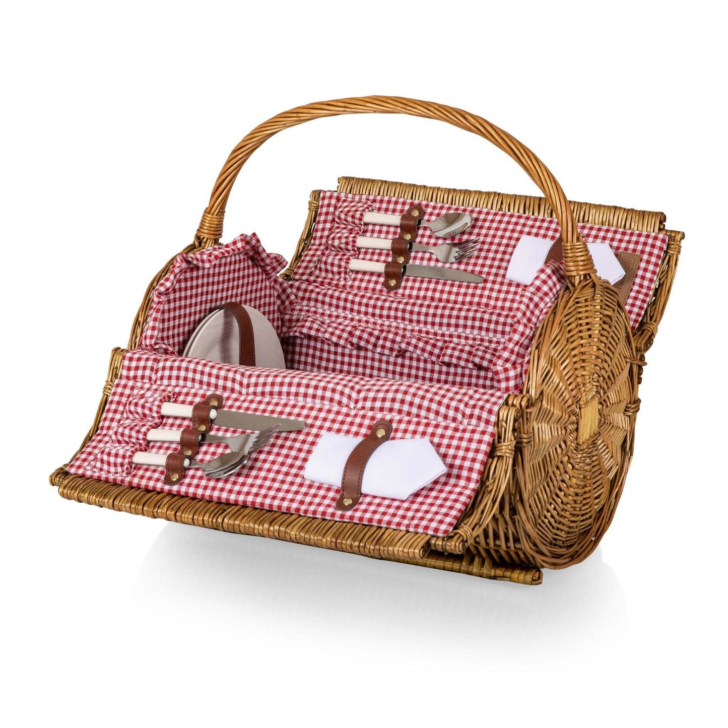 Damen Picknickkorb mit integriertem Geschirrset und stilvollem Gingham-Muster Brehn