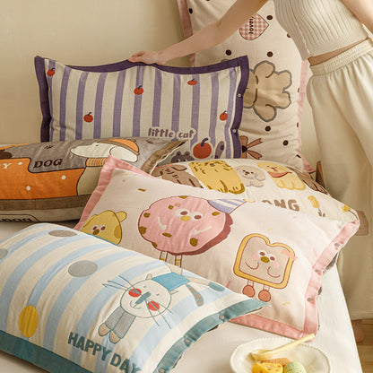 Kinder- und Jugend-Kissenbezug-Set mit niedlichem Haustiermotiv, Herz-Print und Knopfverschluss