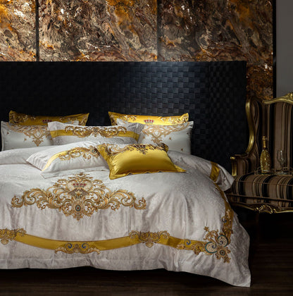 Barock Bestickte Satin-Optik Bettbezug Set