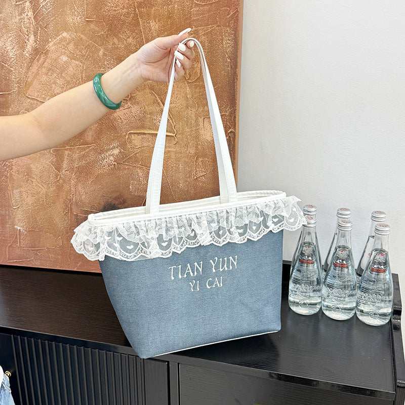 Elegante Leinen-Tasche mit Spitzenbesatz Brehn