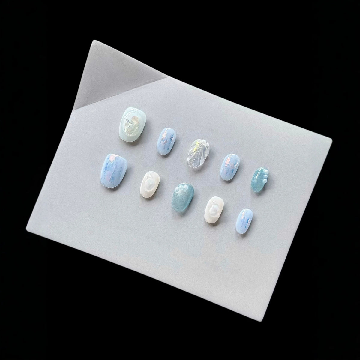 Künstlerisches 3D-Muschel-Themen-Press-On-Nagelkunstset