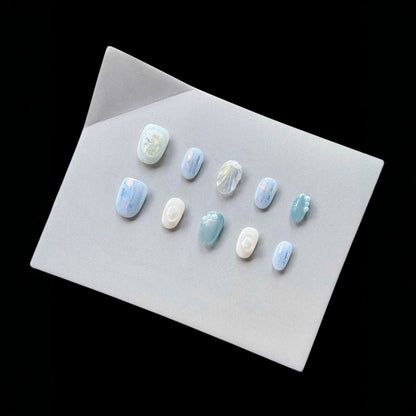 Künstlerisches 3D-Muschel-Themen-Press-On-Nagelkunstset