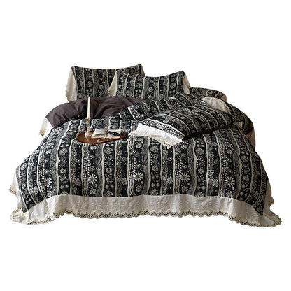 Bohemian Spitzenbesatz Baumwoll Bettbezug Set mit Kissenbezügen