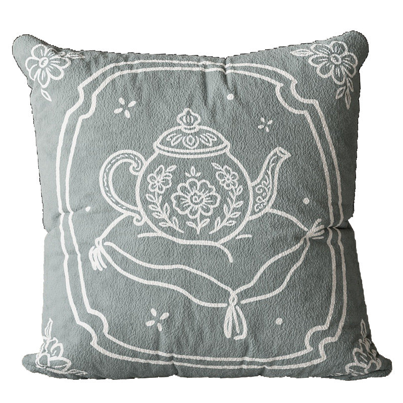 Decorative Plush Square Throw Pillow with Hand-Drawn Floral Maiden Print and Soft Microfiber Cover