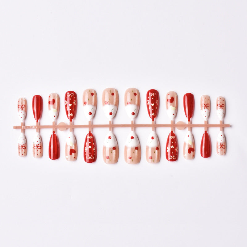 Kreatives Cherry-Design Press-On Nagelset Brehn