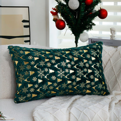 Quadratischer Weihnachtskissenbezug aus Samt mit Hirsch‑Tannenbaum‑ und Schneeflocken‑Motiv Brehn