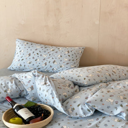 Umkehrbare Baumwoll-Percale Bettwäsche und Kissenbezug Set mit verspieltem Welpen Blumenmuster