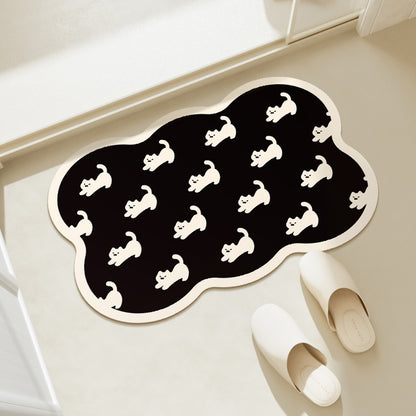 Cloud-Shaped Microfiber Anti-Slip Absorbent Bathroom Mat with Cartoon Dog Print