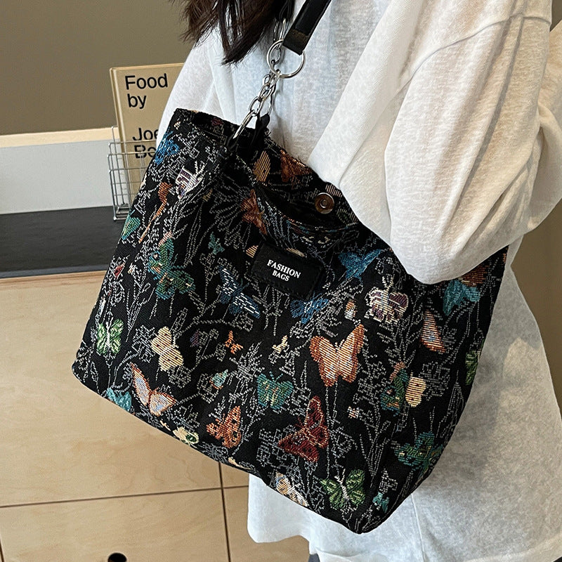 Künstlerische Blumenprint-Canvas-Shopper-Tasche