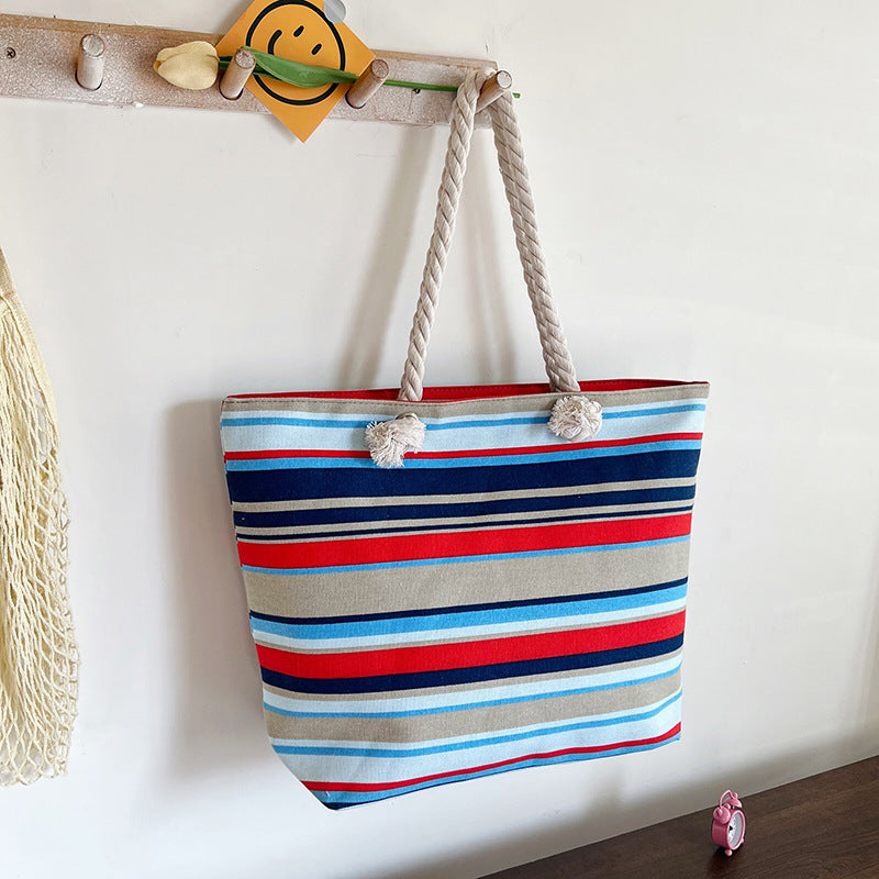 Gestreifter Canvas Strandtasche