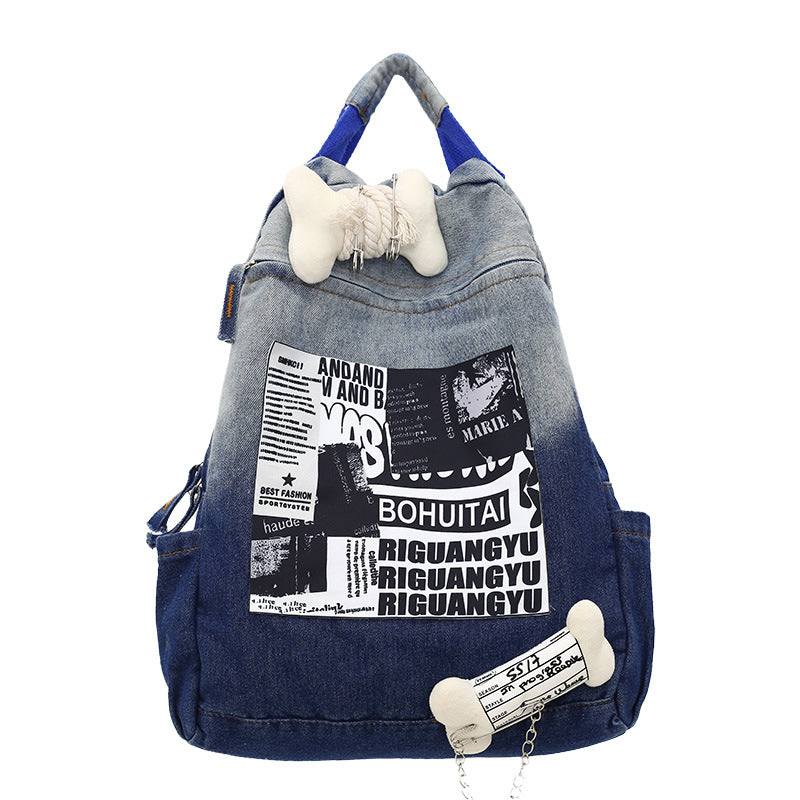 Kreativer grafischer Druck Denim Schulrucksack Brehn