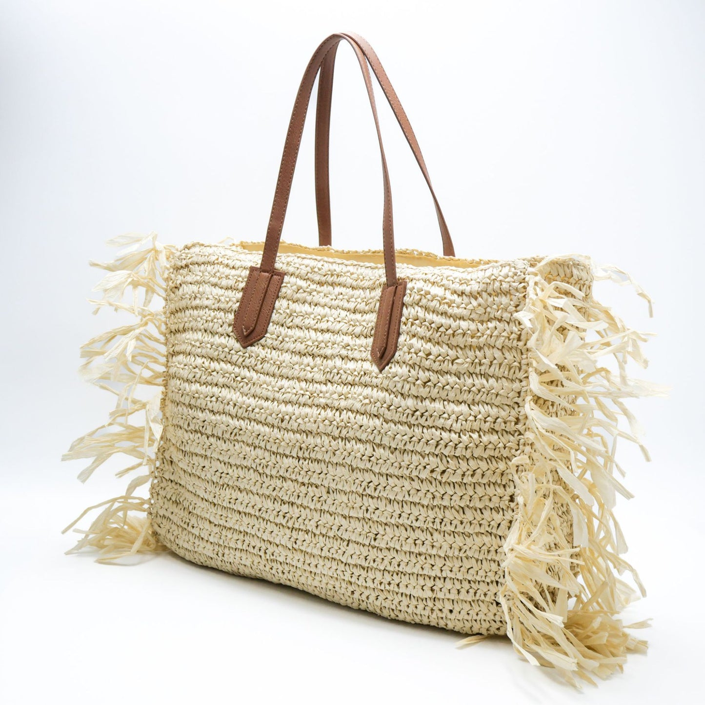 Strandtasche Aus Handgewebtem Stroh mit Fransen Brehn