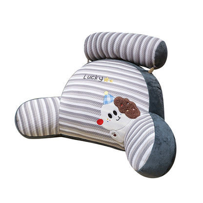 Ergonomisches Bett- und Lesekissen mit Nackenrolle, Armlehnen und besticktem Hunde-Motiv